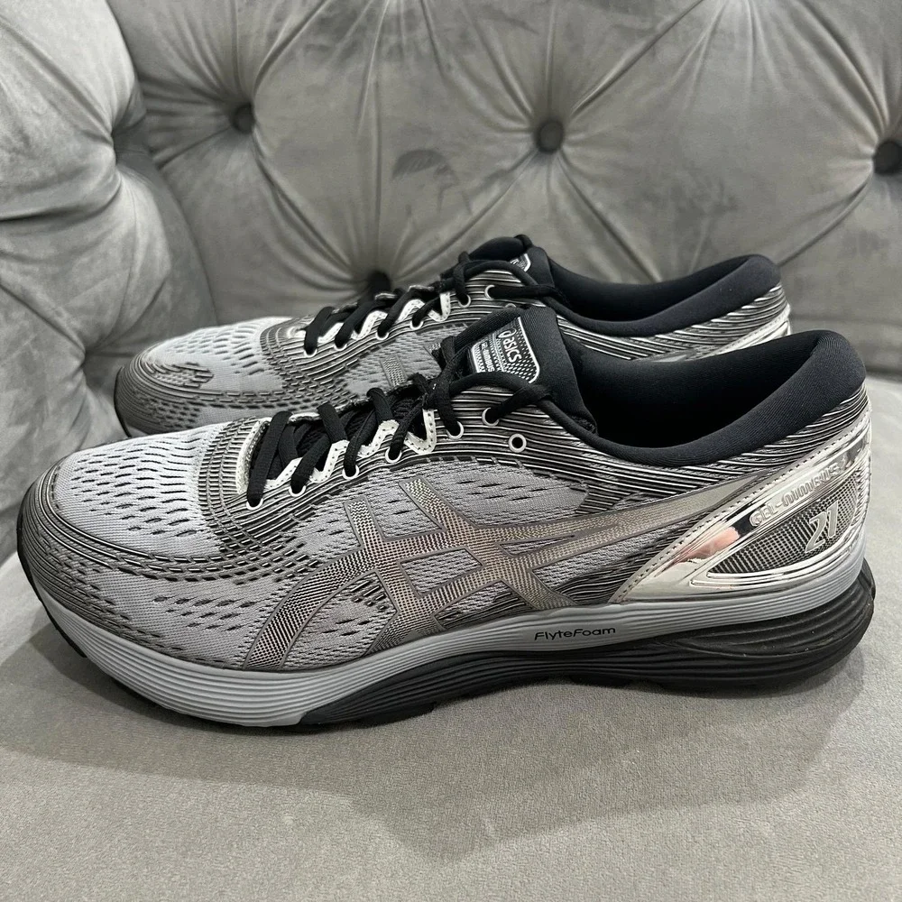 Asics Gel-Nimbus 21 Running Shoes Mens 12 Sheet Rock Silver Platinum Sneakers